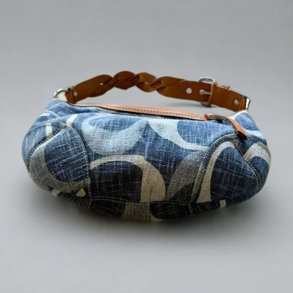 Coach Blue Denim Jumbo Signature Hobo Shoulder Bag F12190 - Picture 3 of 8